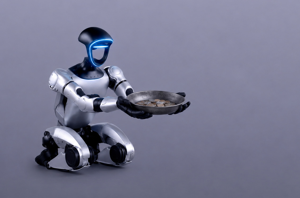 Un robot aperçu dans la rue en train de mendier